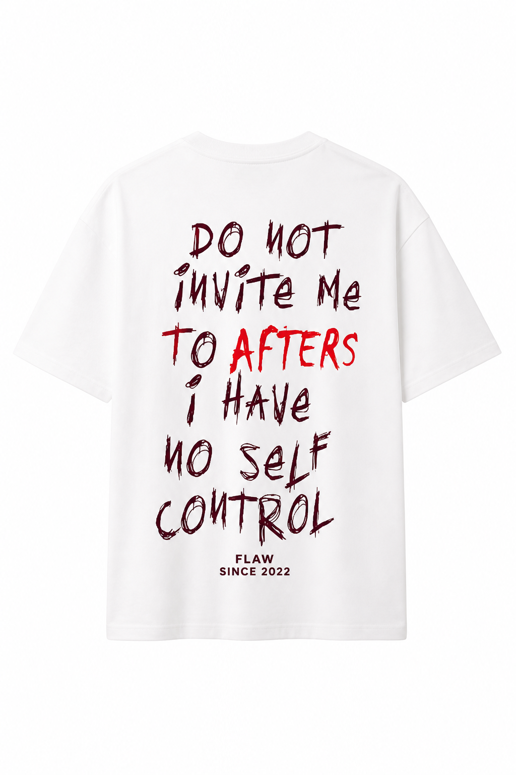 Polera FLAW Do Not Invite Me to Afters – Relaxed Fit color blanco vista trasera