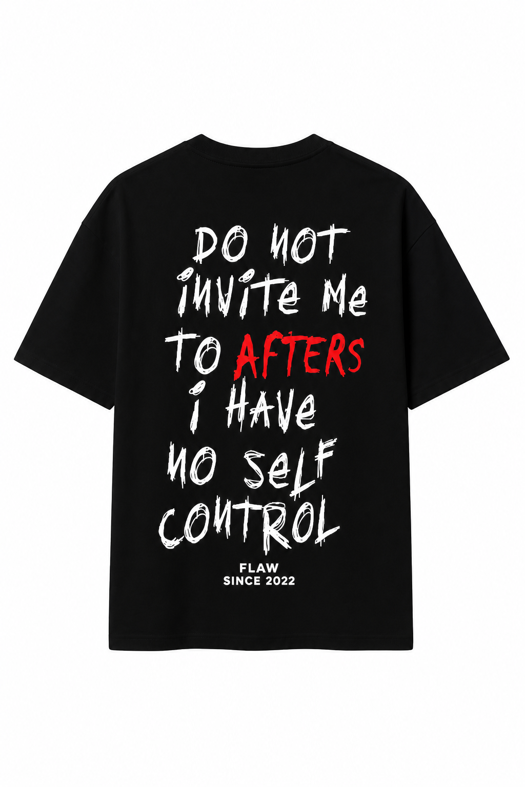 Polera FLAW Do Not Invite Me to Afters – Relaxed Fit color negro vista trasera