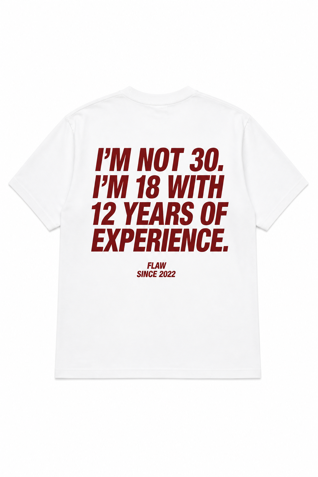 Polera FLAW I’m Not 30 – Relaxed Fit color blanco vista trasera