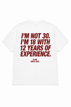 Polera FLAW I’m Not 30 – Relaxed Fit color blanco vista trasera