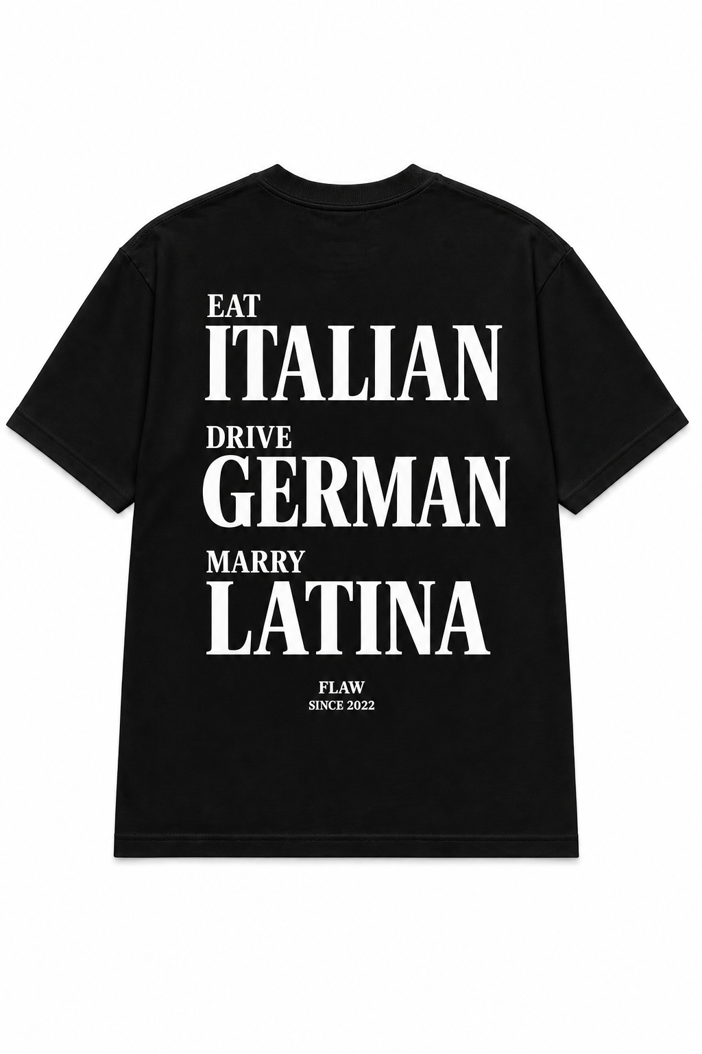 Polera FLAW Eat Italian Drive German – Relaxed Fit color negro vista trasera