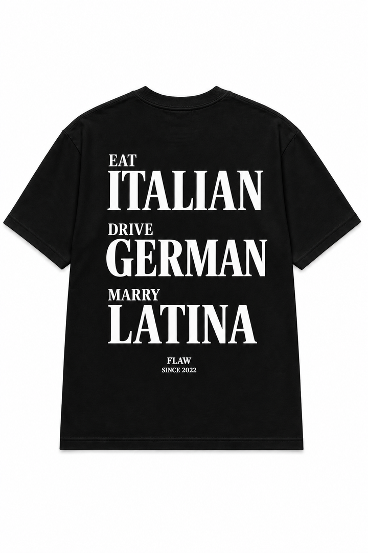 Polera FLAW Eat Italian Drive German – Relaxed Fit color negro vista trasera