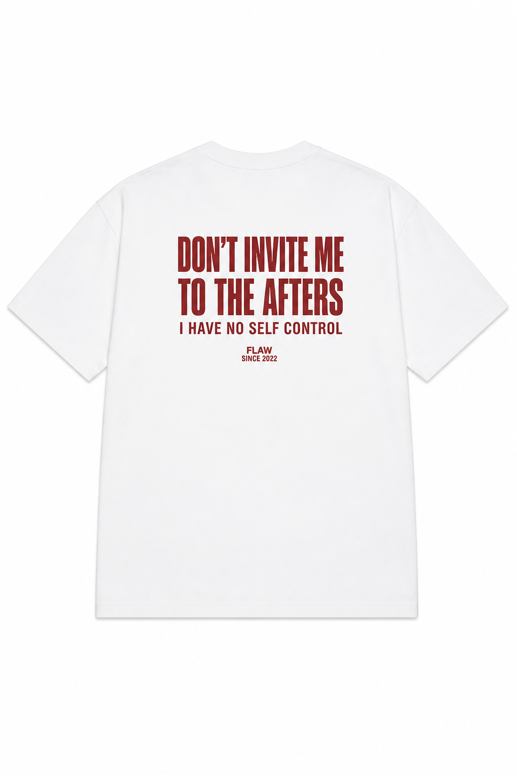 Polera FLAW Don’t Invite Me to the Afters – Relaxed Fit color blanco vista trasera
