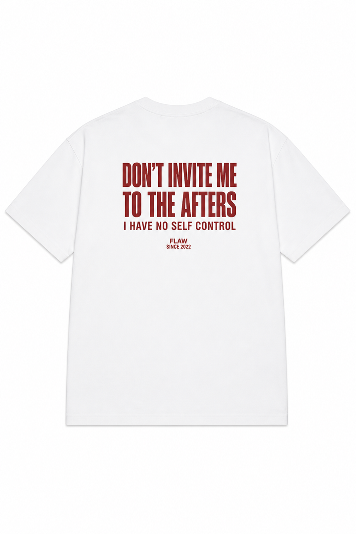 Polera FLAW Don’t Invite Me to the Afters – Relaxed Fit color blanco vista trasera
