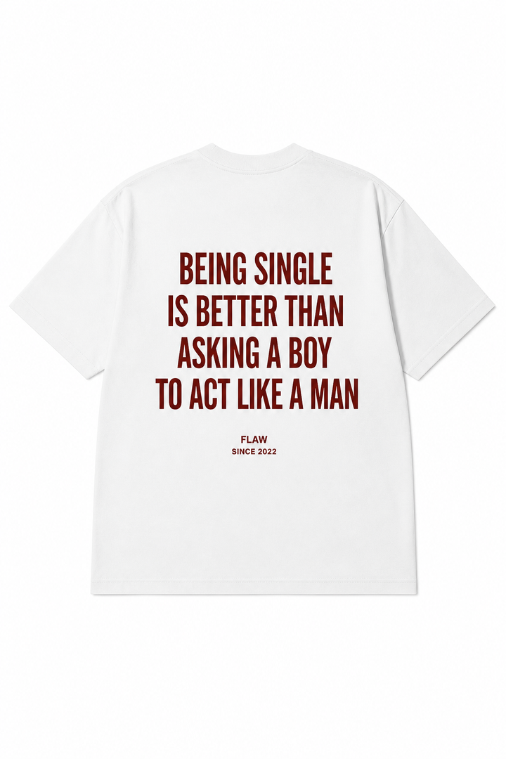 Polera FLAW Being Single Is Better – Relaxed Fit color blanco vista trasera