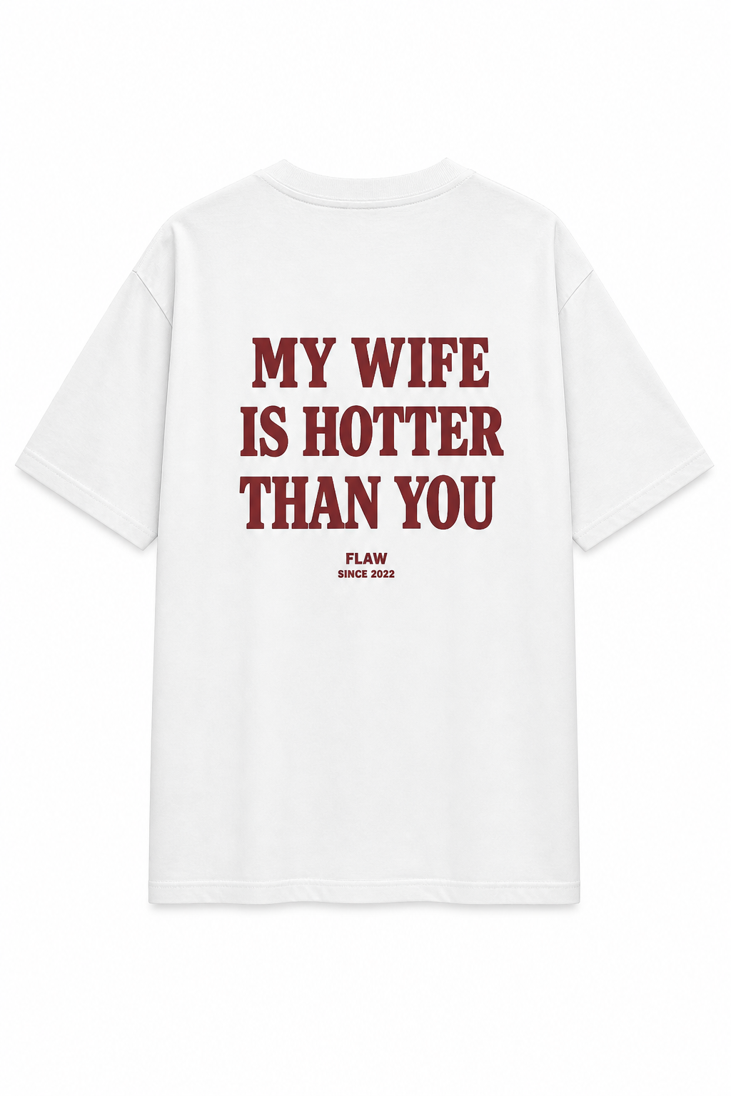Polera FLAW My Wife Is Hotter – Relaxed Fit color blanco vista trasera