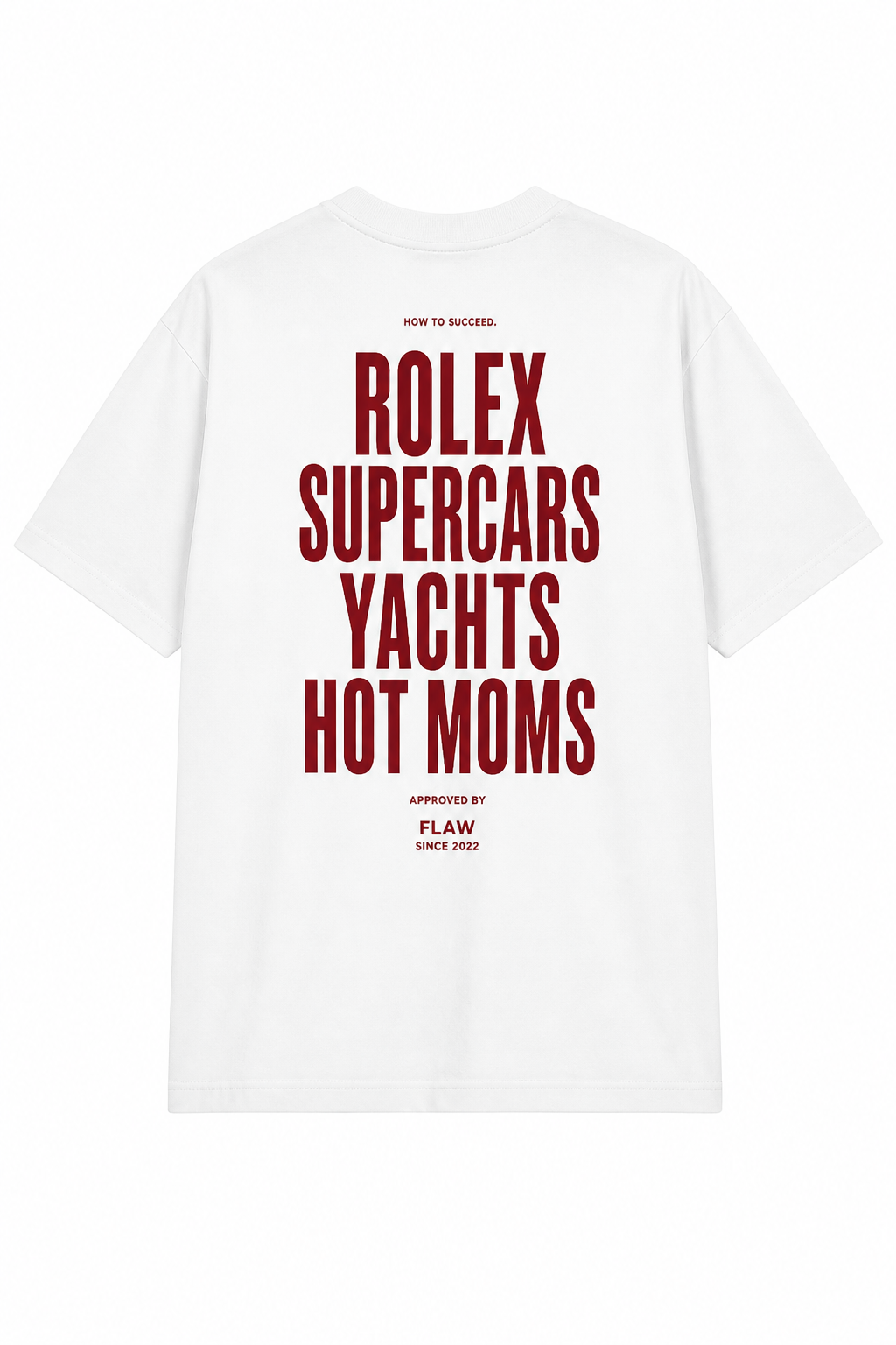 Polera FLAW Rolex Supercars Yachts – Relaxed Fit color blanco vista trasera