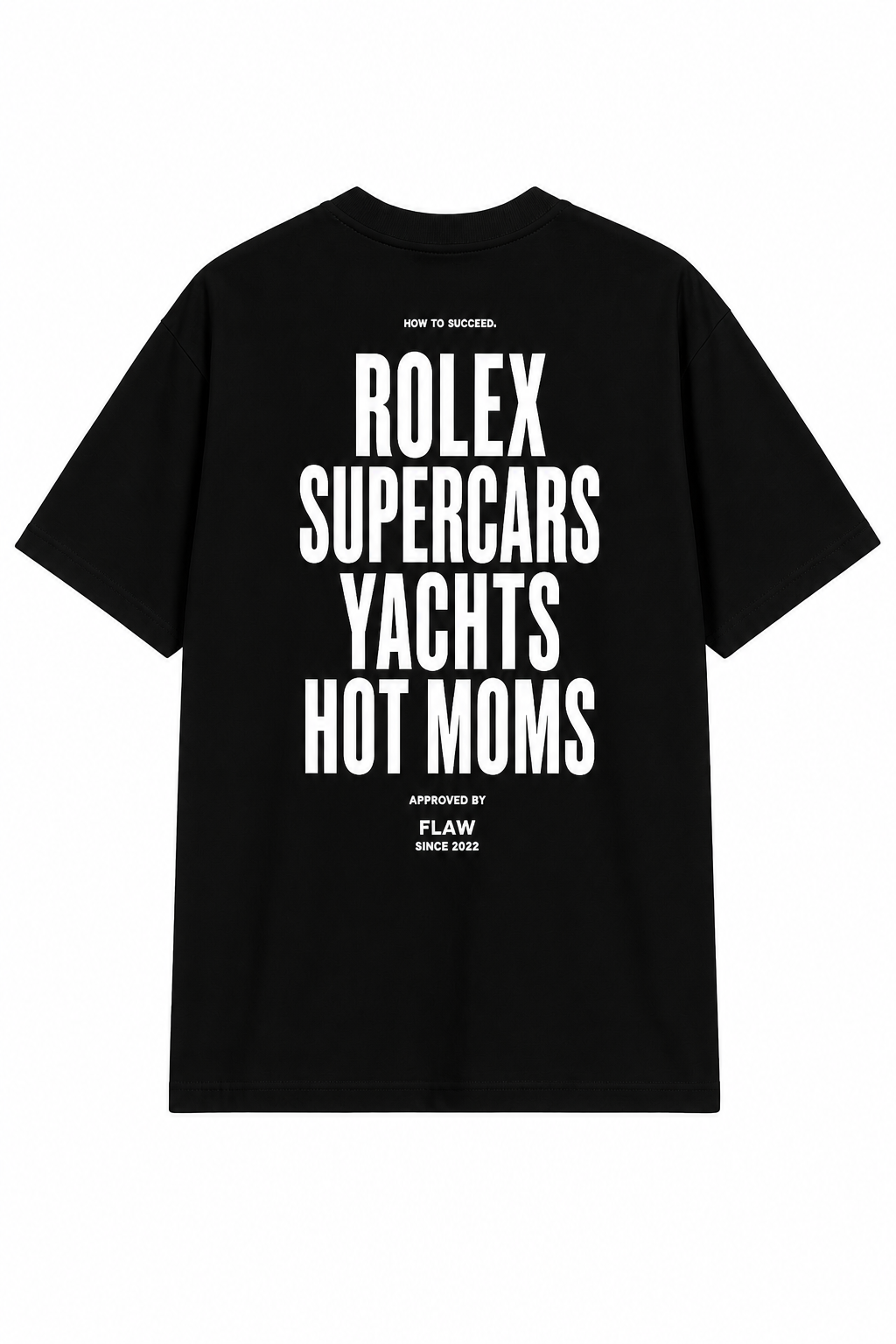 Polera FLAW Rolex Supercars Yachts – Relaxed Fit color negro vista trasera