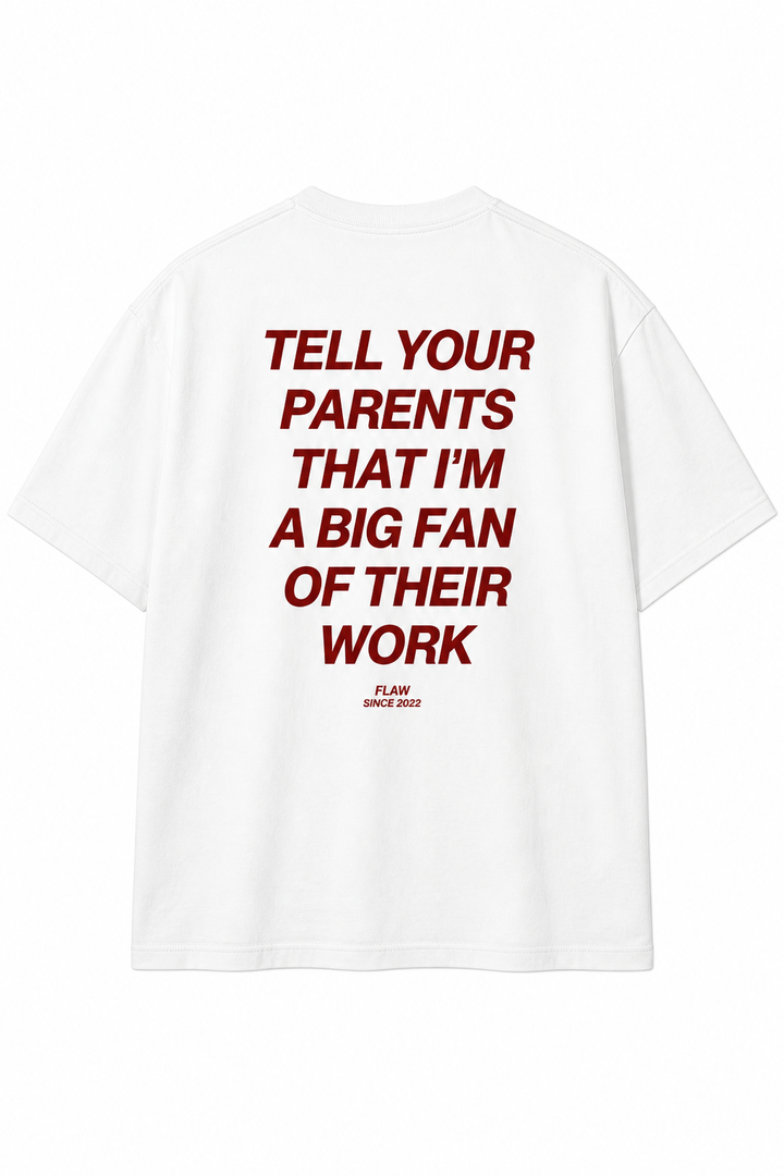 Polera FLAW Tell Your Parents – Relaxed Fit color blanco vista trasera