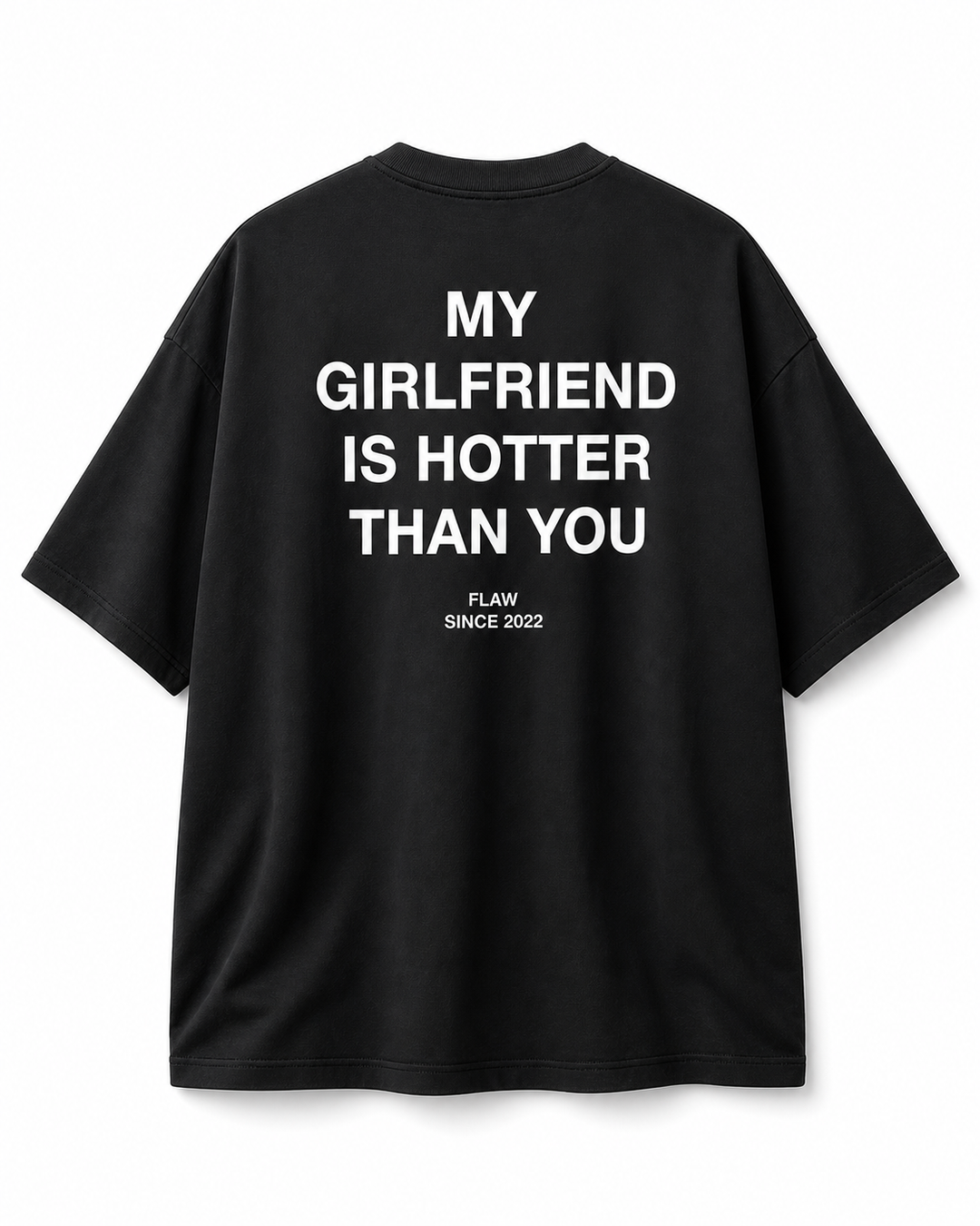 Polera FLAW My Girlfriend Is Hotter negra vista trasera