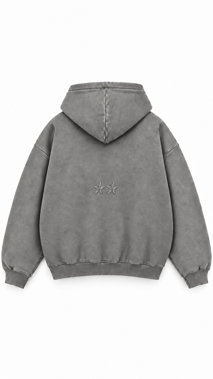 Poleron Essential Acid Two Flaw - Gris Acid Wash - espalda