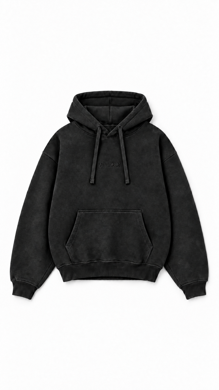 Poleron Essential Acid Two Flaw - Negro Acid Wash - frente