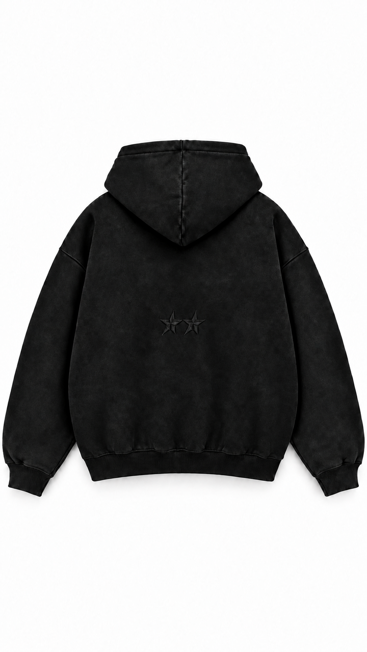 Poleron Essential Acid Two Flaw - Negro Acid Wash - espalda