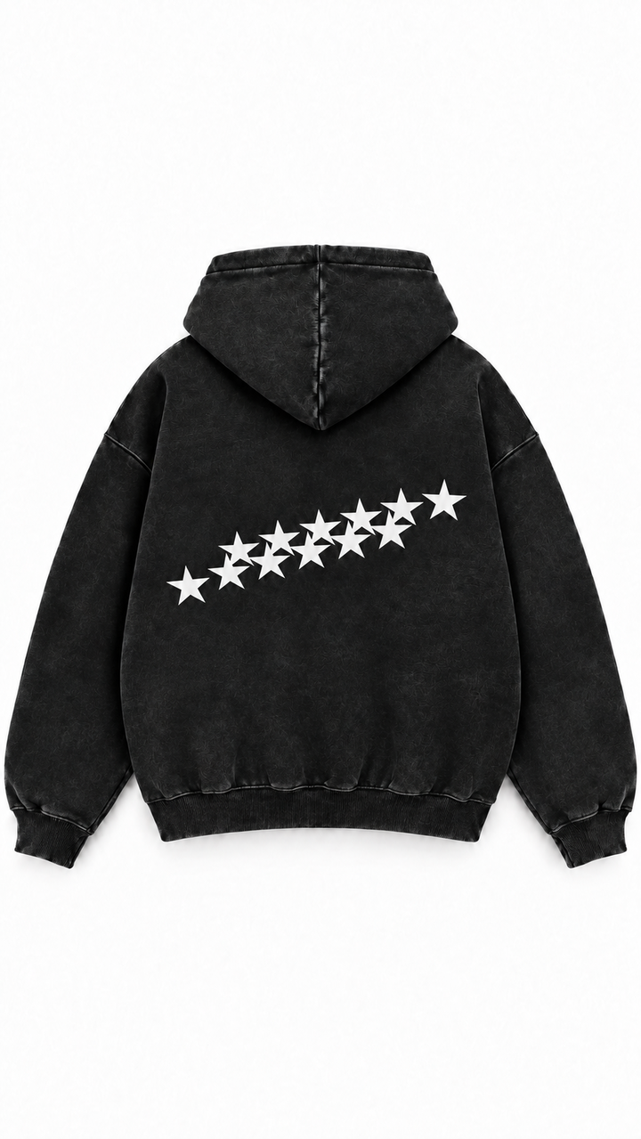 Poleron Essential Lactea Acid Flaw - Negro Acid Wash - espalda