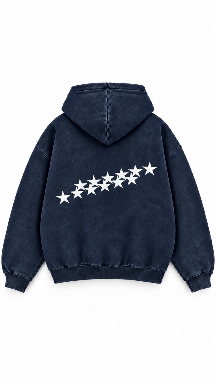 Poleron Essential Lactea Acid Flaw - Azul marino Acid Wash - espalda