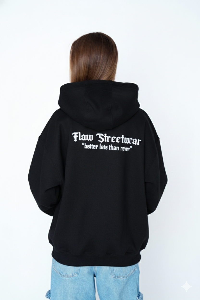 Poleron Streetwear Boxy Fit Flaw Negro Gotic