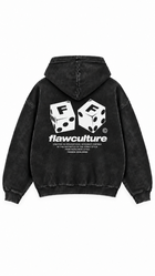 Poleron Essential Dice Acid Wash Flaw - Negro Acid Wash - espalda