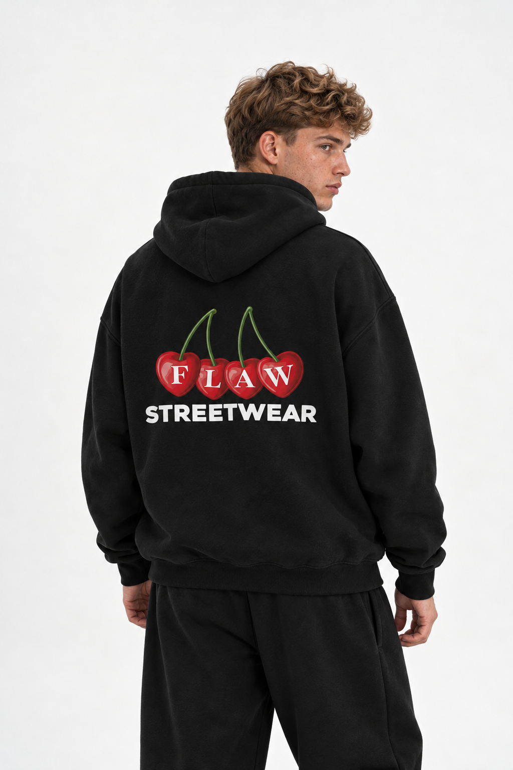 Polerón Essential Cherry Flaw - Negro - hombre en estudio - espalda