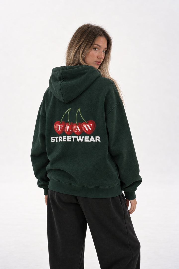 Polerón Essential Cherry Flaw - Verde Botella - mujer en estudio - espalda