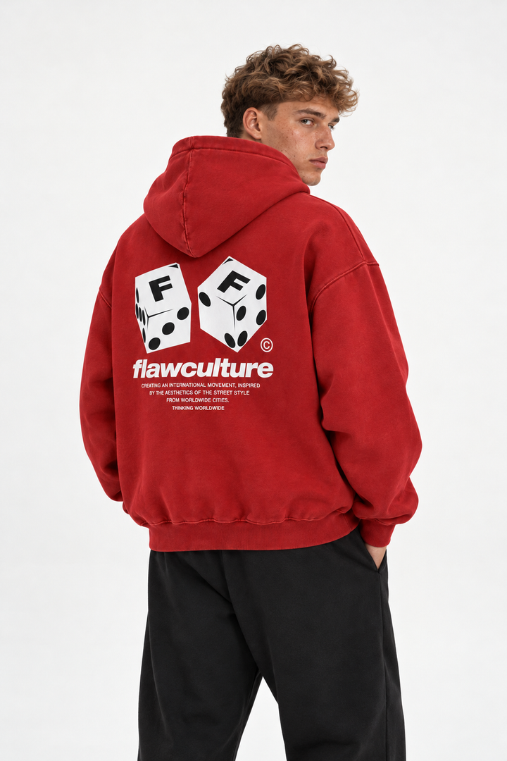 Polerón Essential Dice Flaw - Rojo - hombre en estudio - espalda