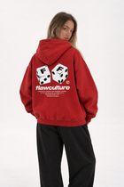 Polerón Essential Dice Flaw - Rojo - mujer en estudio - espalda