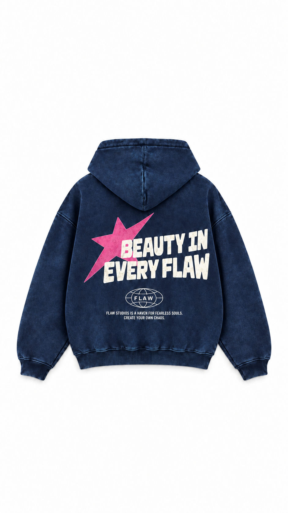 Polerón Essential Beuty Acid Wash Flaw - Azul marino Acid Wash - espalda