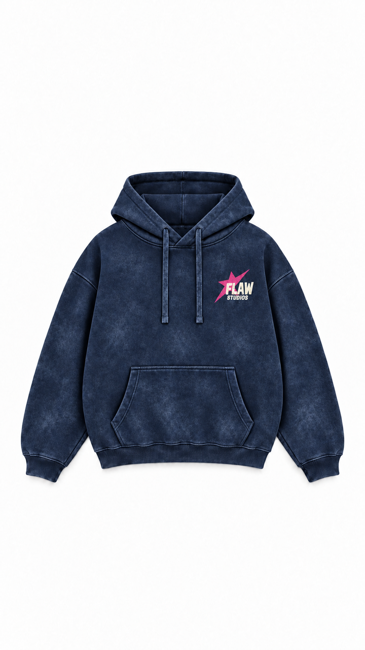 Polerón Essential Beuty Acid Wash Flaw - Azul marino Acid Wash - frente