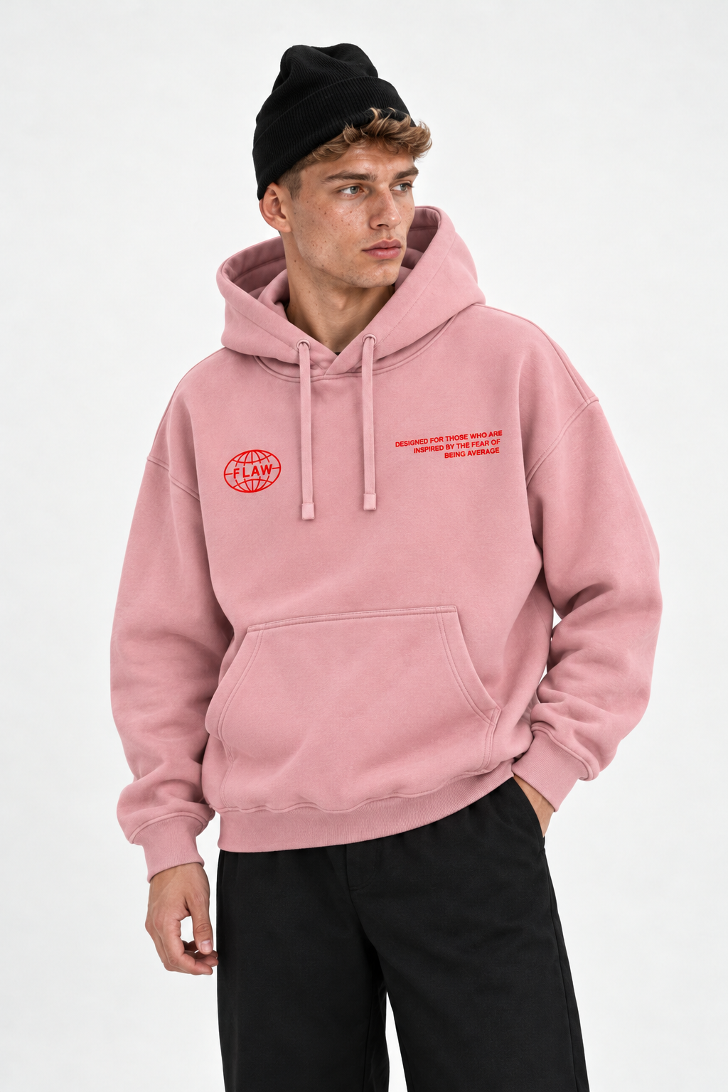 Polerón Essential World Flaw - Rosado - hombre en estudio - frente