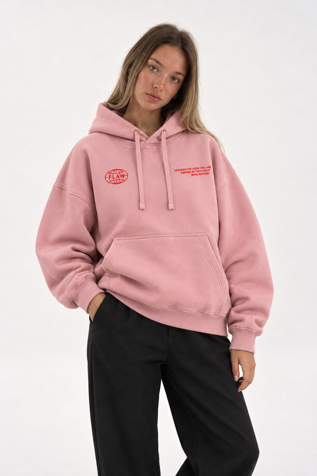 Polerón Essential World Flaw - Rosado - mujer en estudio - frente