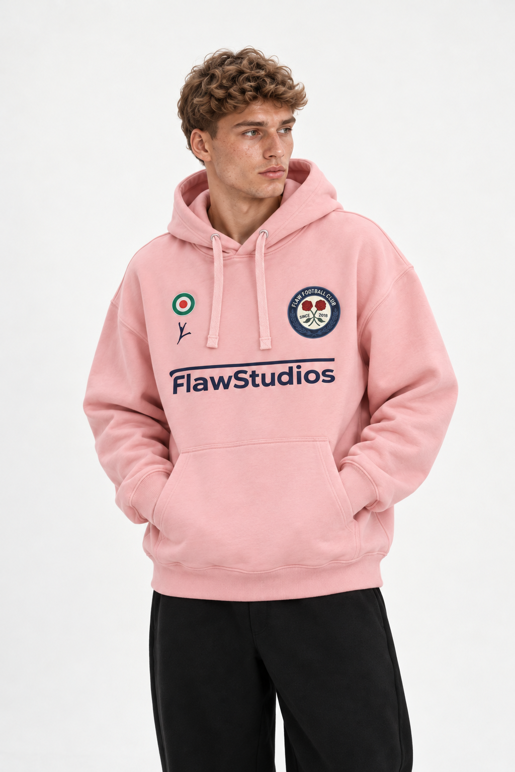Polerón Essential Football Club Flaw - Rosado - hombre en estudio - frente