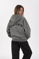 Polerón Essential Moon Acid Flaw - Gris Acid Wash 2.0 - mujer en estudio - espalda