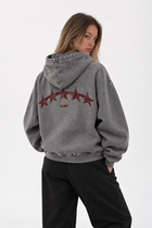 Polerón Essential Moon Acid Flaw - Gris Acid Wash - mujer en estudio - espalda
