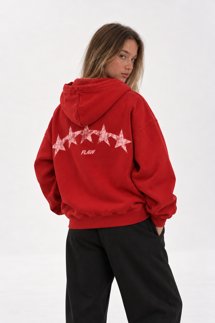 Polerón Essential Moon Flaw - Rojo - mujer en estudio - espalda