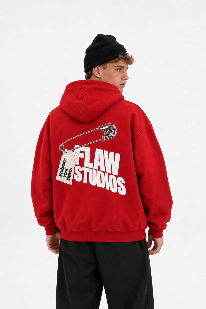 Polerón Essential Pin 2.0 Flaw - Rojo - hombre en estudio - espalda