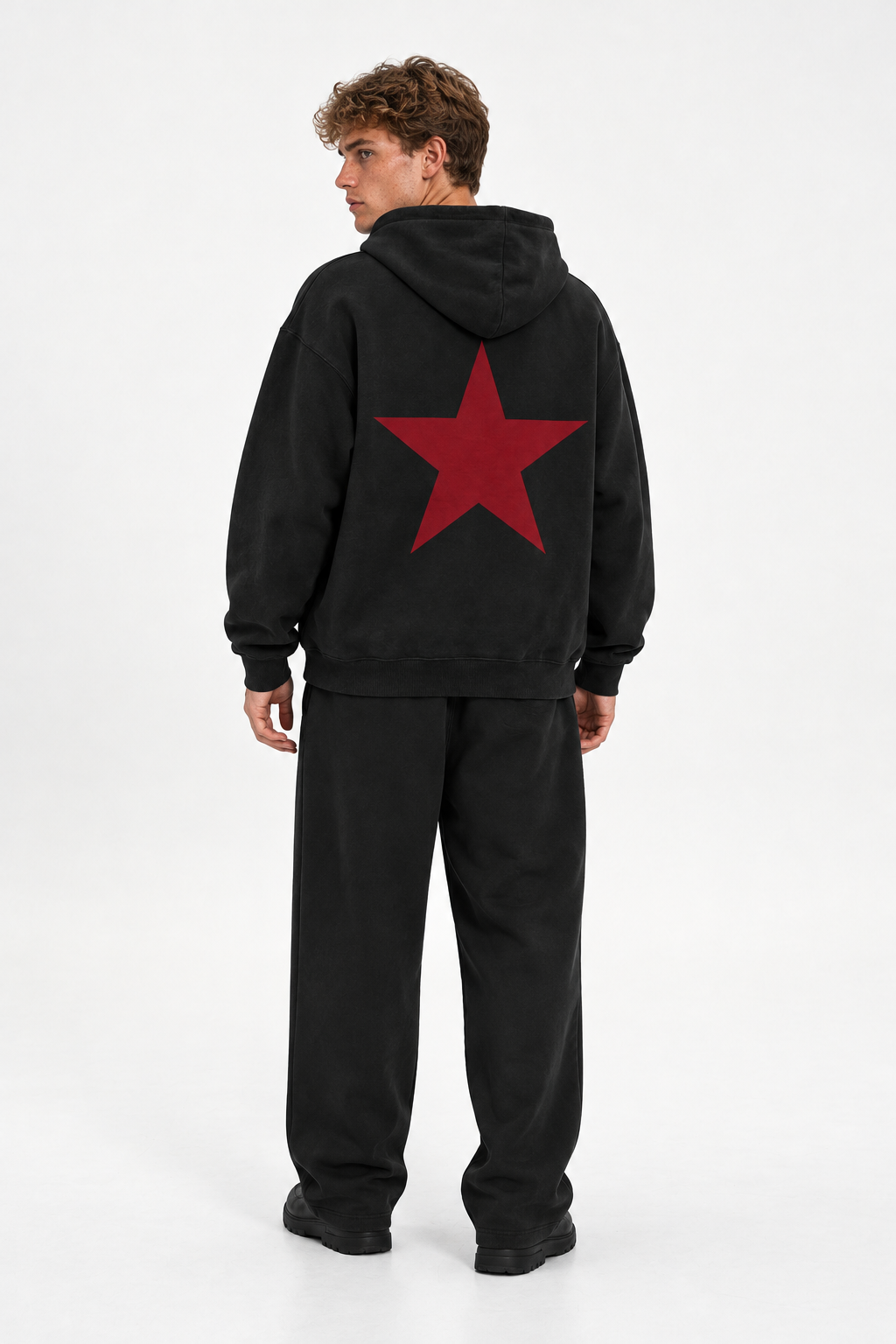 Polerón Essential Twins Flaw - Black - hombre en estudio - espalda