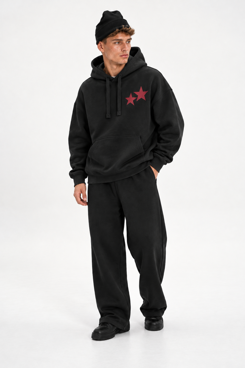Polerón Essential Twins Flaw - Black - hombre en estudio - frente