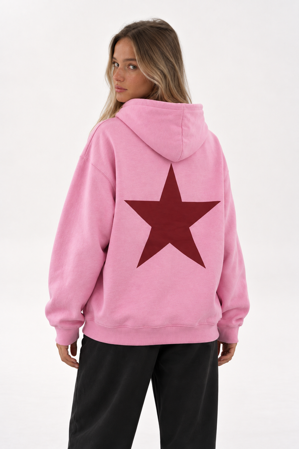 Polerón Essential Twins Flaw - Rosa - mujer en estudio - espalda