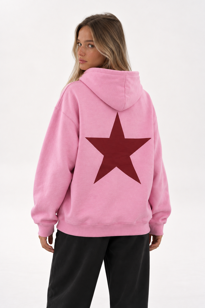 Polerón Essential Twins Flaw - Rosa - mujer en estudio - espalda