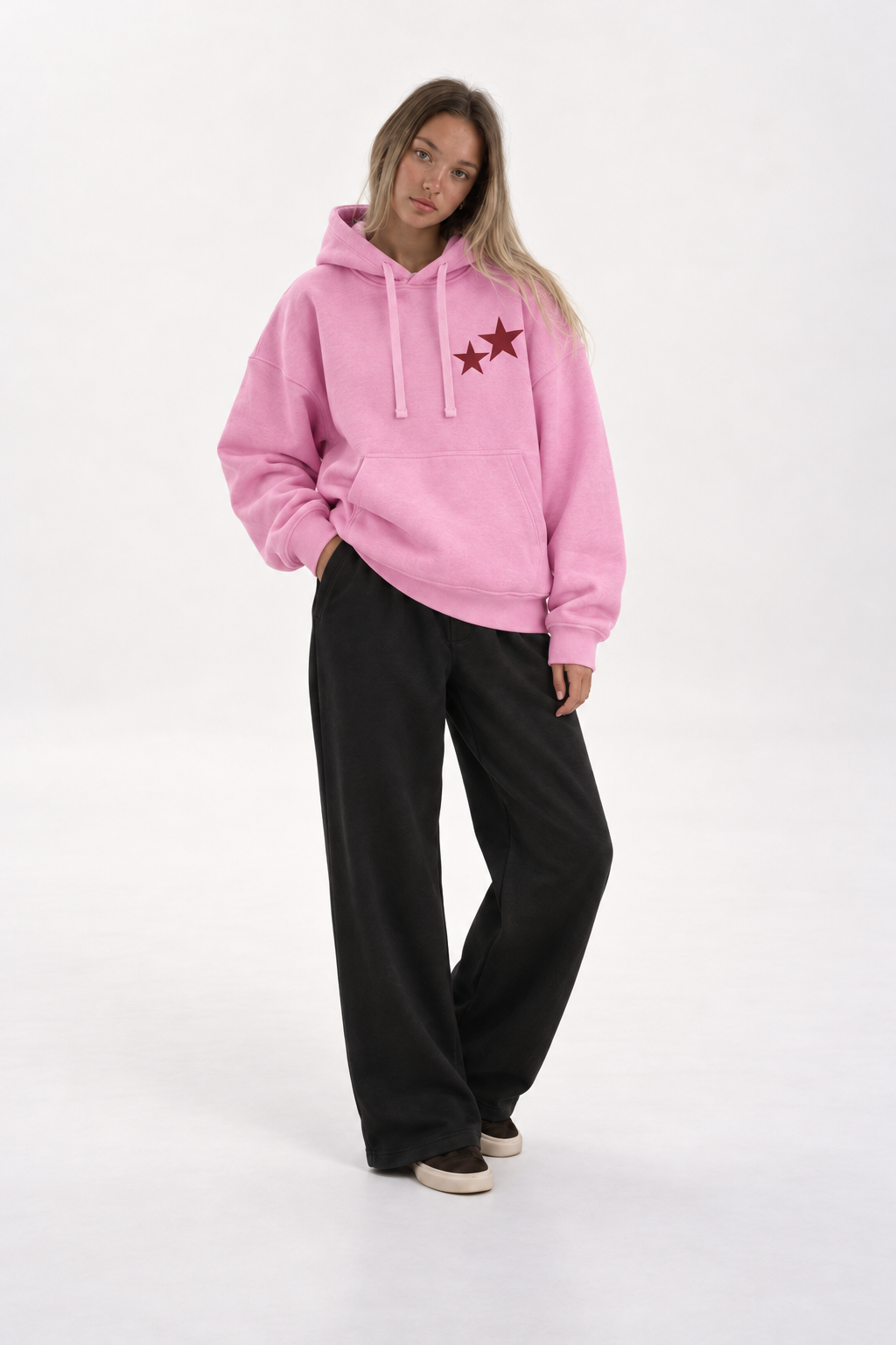 Polerón Essential Twins Flaw - Rosa - mujer en estudio - frente