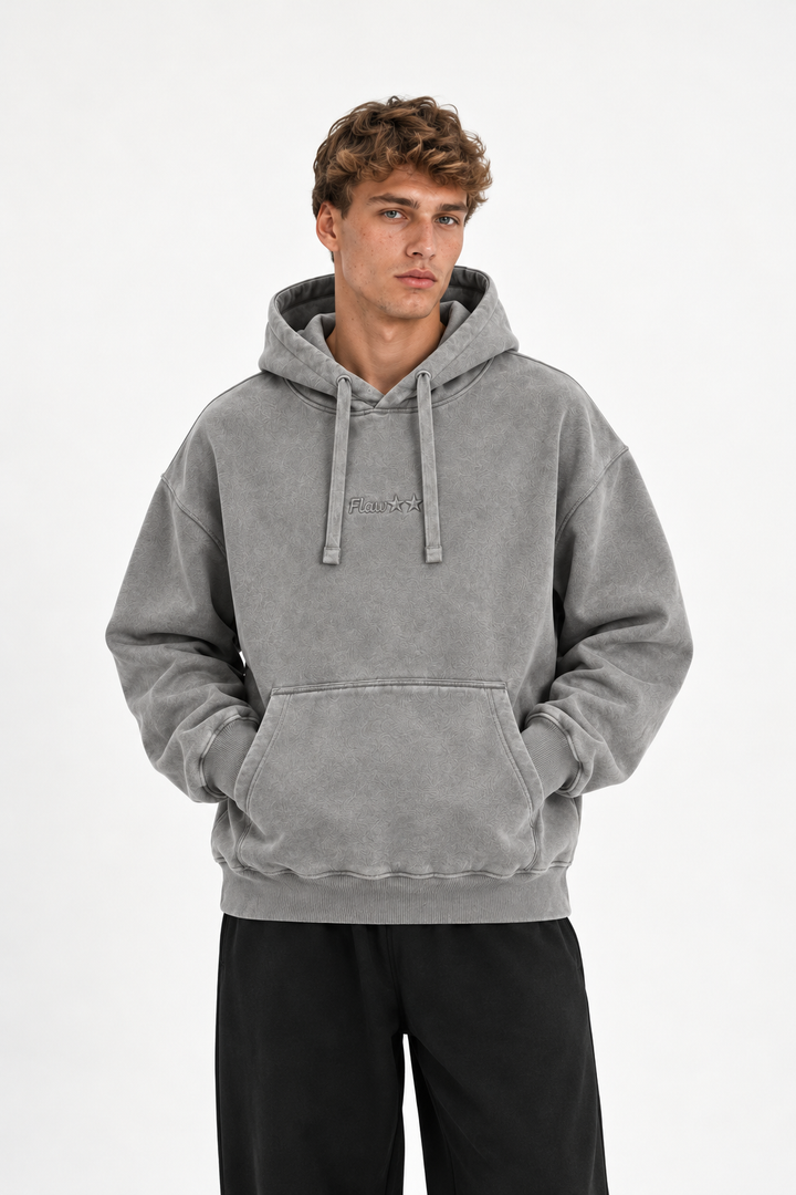 Polerón Essential Two Acid Flaw - Gris Acid Wash - hombre en estudio - frente