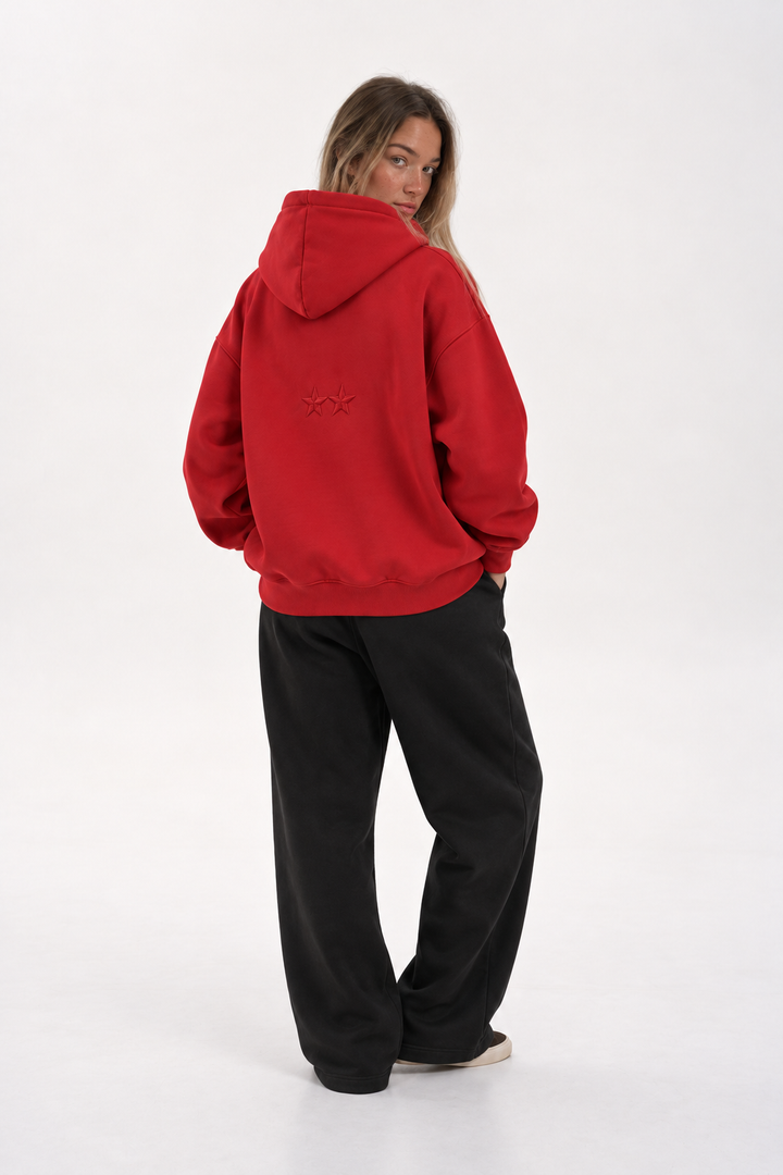 Polerón Essential Two Flaw - Rojo - mujer en estudio - espalda