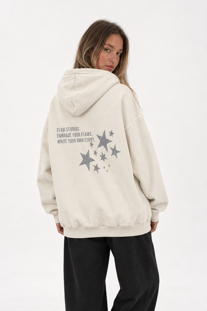 Polerón Essential Vía Flaw - Crudo - mujer en estudio - espalda