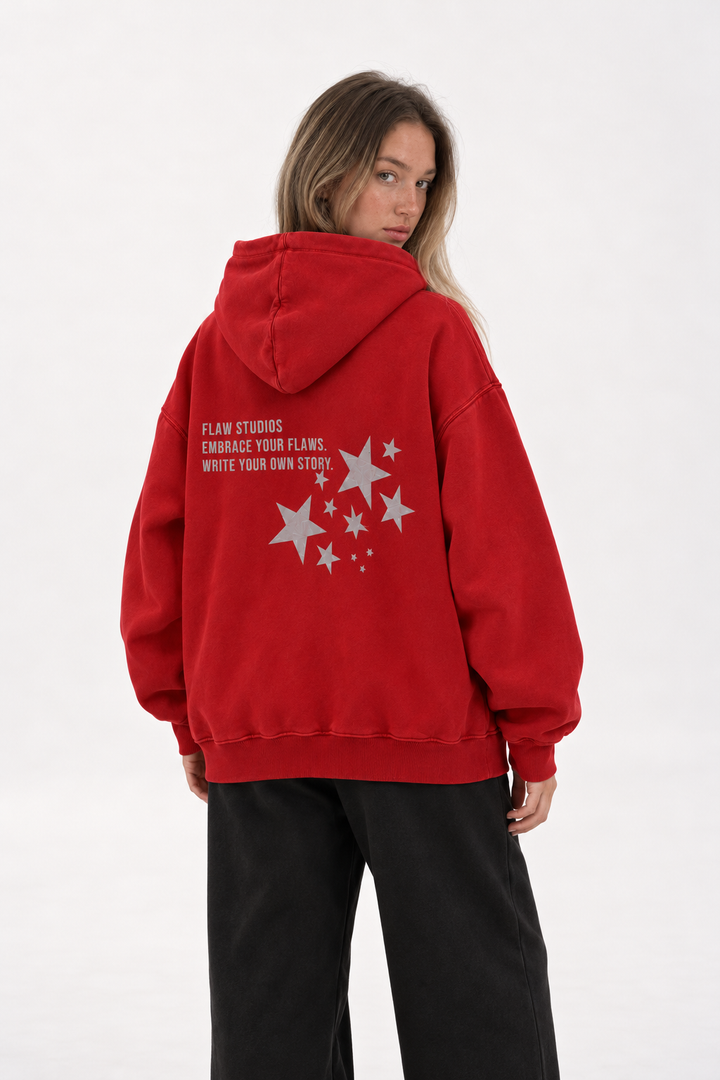 Polerón Essential Vía Flaw - Rojo - mujer en estudio - espalda